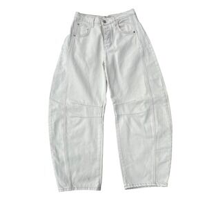 We The Free Lucky You Midrise Barrel Leg Jeans Button Fly in Cream, Size 24